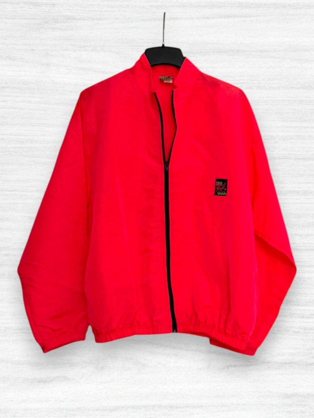 Vintage 90s Surf Style Neon Red Coral Windbreaker Zip Jacket Made USA One Size